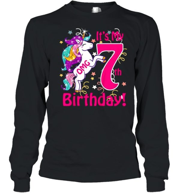 Kids Omg It’s My 7th Birthday Girls Unicorn Outfit Tee Shirt