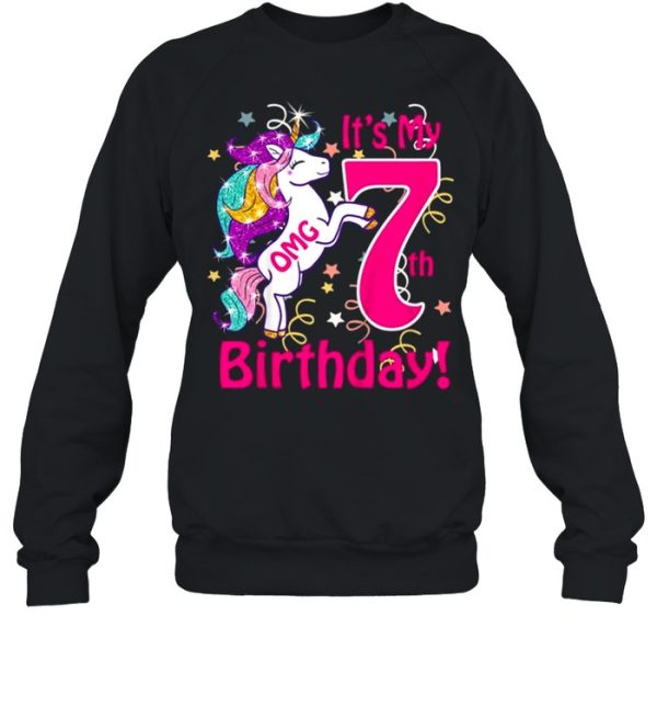 Kids Omg It’s My 7th Birthday Girls Unicorn Outfit Tee Shirt