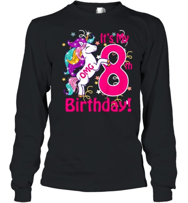 Kids Omg It’s My 8th Birthday Girls Unicorn Outfit Tee Shirt