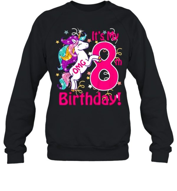 Kids Omg It’s My 8th Birthday Girls Unicorn Outfit Tee Shirt