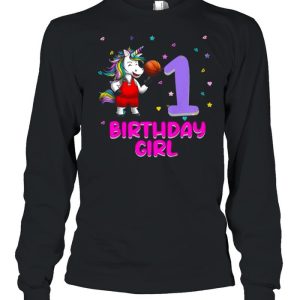 Kids Unicorn Basketball 1st Birthday Girl Love Funny 1 Year Old Tee Shirt 1