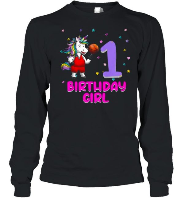 Kids Unicorn Basketball 1st Birthday Girl Love Funny 1 Year Old Tee Shirt