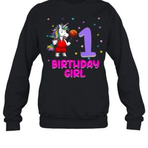 Kids Unicorn Basketball 1st Birthday Girl Love Funny 1 Year Old Tee Shirt