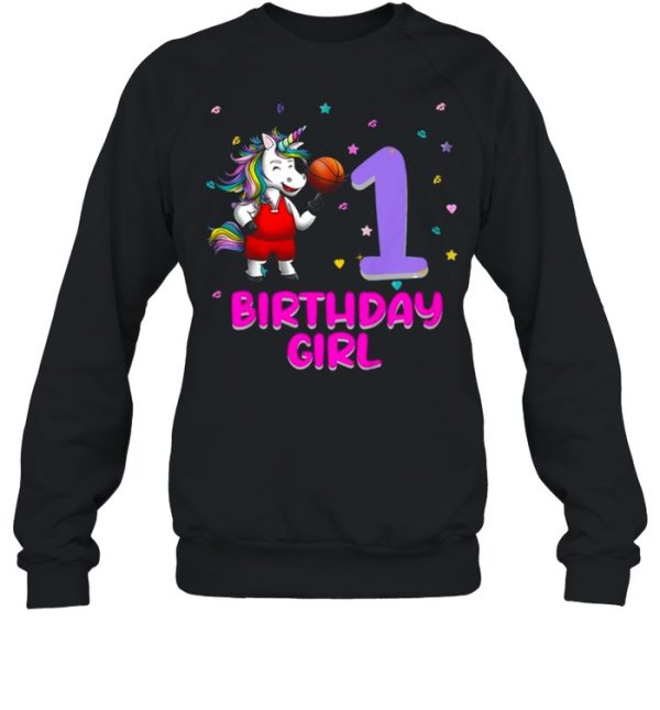 Kids Unicorn Basketball 1st Birthday Girl Love Funny 1 Year Old Tee Shirt