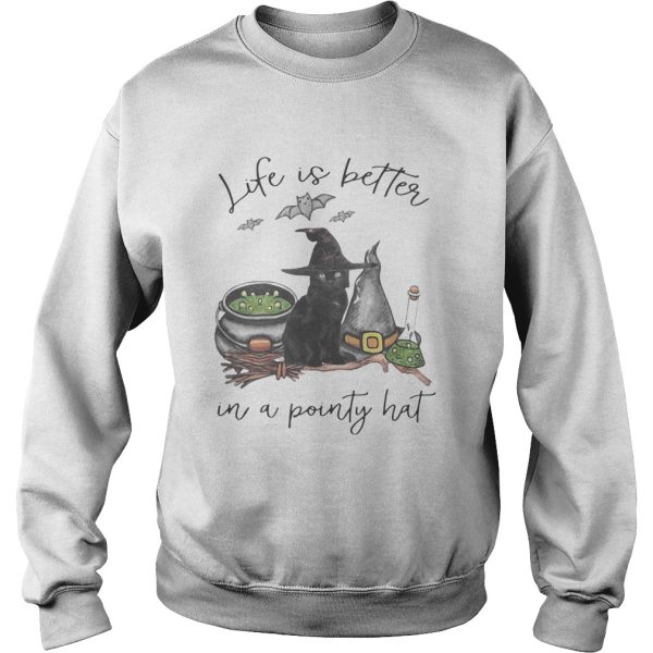 LIFE IS BETTER IN A POINTY HAT CAT WITCH HALLOWEEN shirt