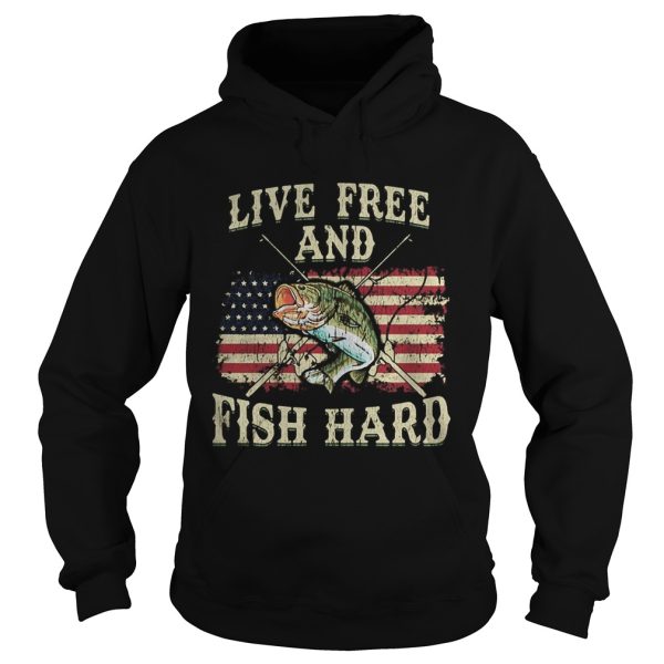 Live free and fish hard american flag independence day shirt