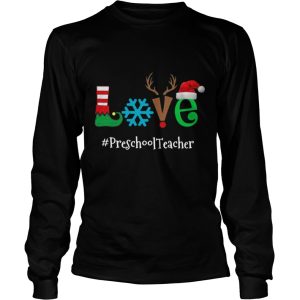 Love Snow Elf Reindeer Preschool Teacher Christmas shirt 2