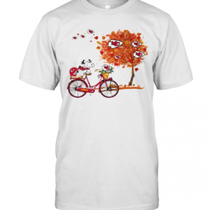 Maple Leaves Snoopy Riding Bike Logo Kansas City Chiefs T-Shirt