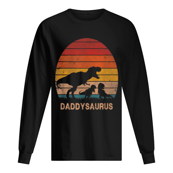 Mens Dad Dinosaur Daddysaurus 2 Two kids Christmas Birthday Gift shirt
