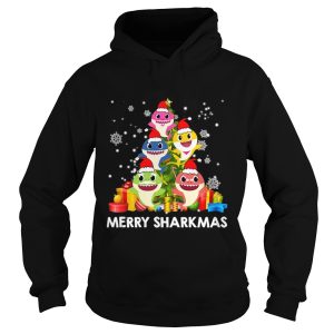 Merry Sharkmas Shark Santa Ugly Christmas Lights Boys Xmas shirt 1