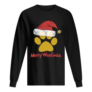 Merry Woofmas Christmas Paw Print Santa Hat Xmas Dog shirt