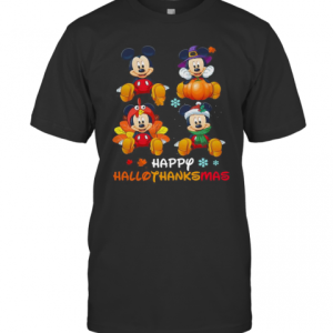 Mickey Mouse Disney Halloween And Merry Christmas Happy Hallothanksmas T-Shirt