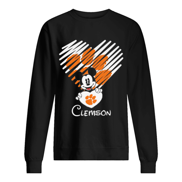 Mickey mouse hug heart clemson tigers logo shirt