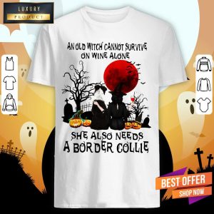 An Old Witch Cannot Survive On Wine Alone She Also Needs A Border Collie Moon Halloween Shirt 1