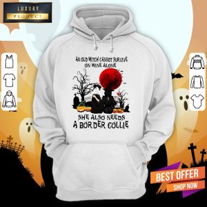 An Old Witch Cannot Survive On Wine Alone She Also Needs A Border Collie Moon Halloween Shirt 3