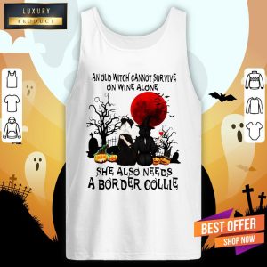 An Old Witch Cannot Survive On Wine Alone She Also Needs A Border Collie Moon Halloween Shirt 5