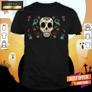 Colorful Dia De Muertos Sugar Skull Flower Shirt 1