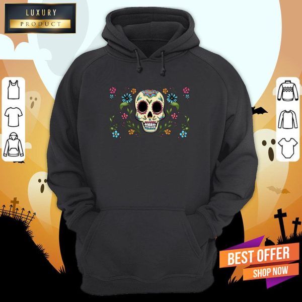 Colorful Dia De Muertos Sugar Skull Flower Shirt