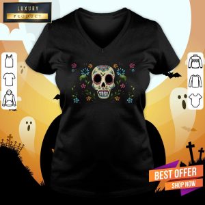 Colorful Dia De Muertos Sugar Skull Flower Shirt 3