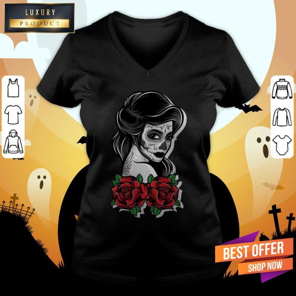 Day Of Dead Sugar Skull Girl Rose Shirt