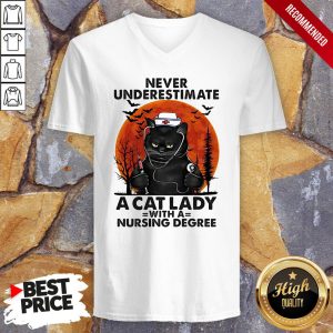 Never Underestimate A Cat Lady With A Nursing Degree Sunset Halloween Shirt 3