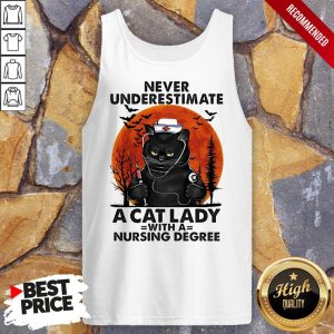 Never Underestimate A Cat Lady With A Nursing Degree Sunset Halloween Shirt 4