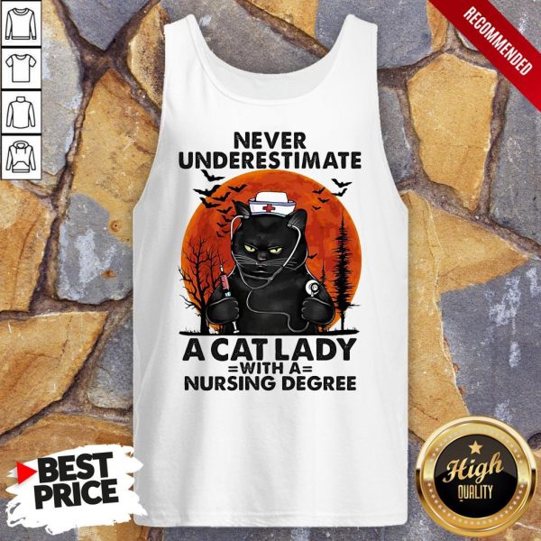 Never Underestimate A Cat Lady With A Nursing Degree Sunset Halloween Shirt