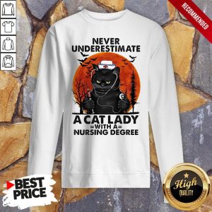 Never Underestimate A Cat Lady With A Nursing Degree Sunset Halloween Shirt 5