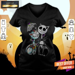 Official Jack Skellington And Sally Cat Halloween Shirt 3