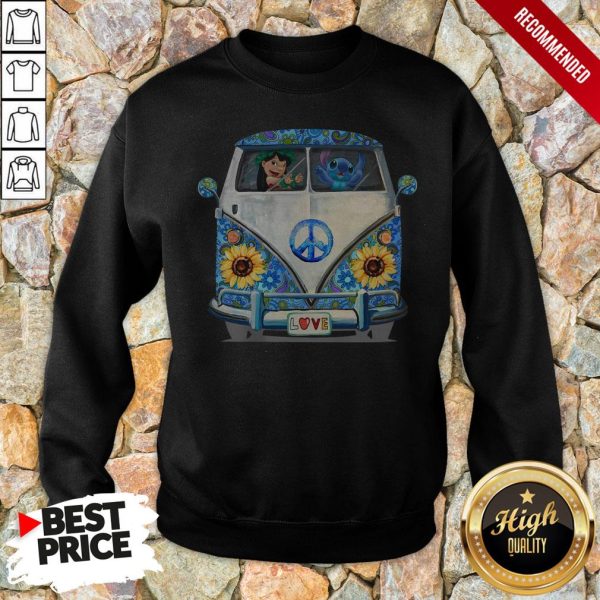 Stitch And Lilo Hippie Peace Car Sunflower Shirt