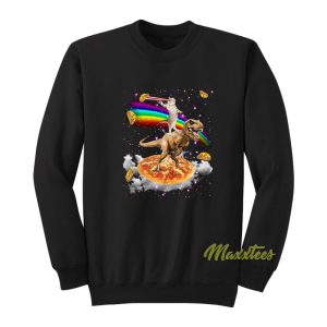 Galaxy Laser Eye Cat on Dinosaur on Pizza Tacos Sweatshirt 1