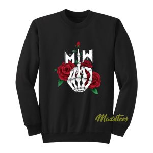 Rose Middle Finger Motionless In White Sweatshirt