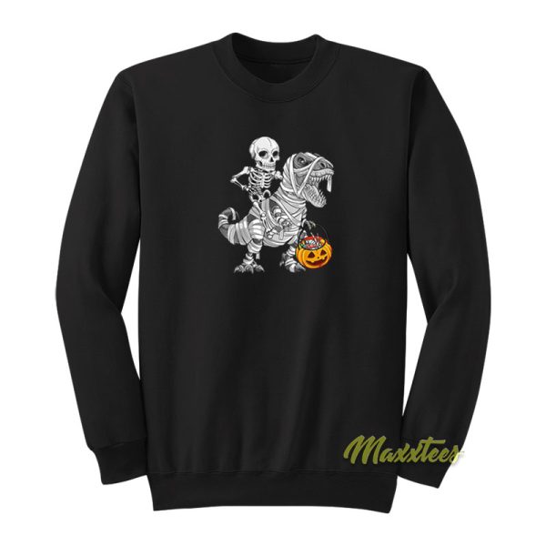 Skeleton Riding Mummy Dinosaur T-Rex Sweatshirt