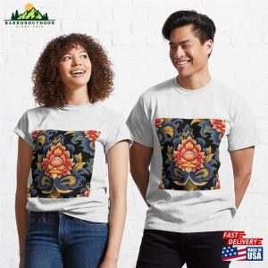 Blue Red Flower Pattern Thai Classic T-Shirt Sweatshirt