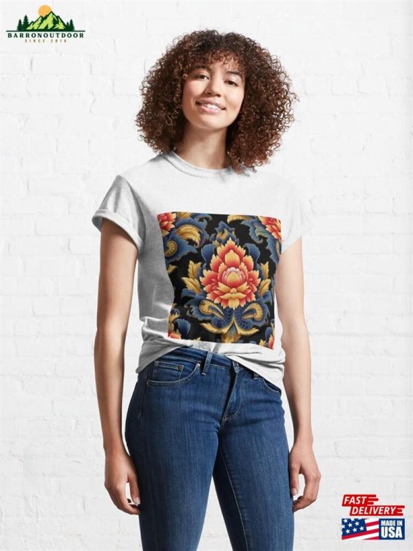 Blue Red Flower Pattern Thai Classic T-Shirt Sweatshirt