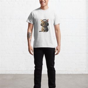 Cat And Headphones Classic T Shirt 4