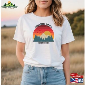 Custom Family Vacation Shirts Matching Mountains And Sunset Camping Unisex T-Shirt