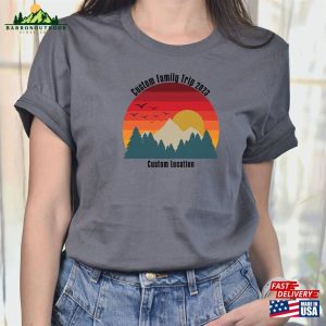 Custom Family Vacation Shirts Matching Mountains And Sunset Camping Unisex T Shirt 4