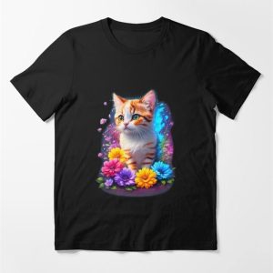 Cute And Playful Cat Surrounded By Beautiful Flowers Essential T-Shirt Unisex