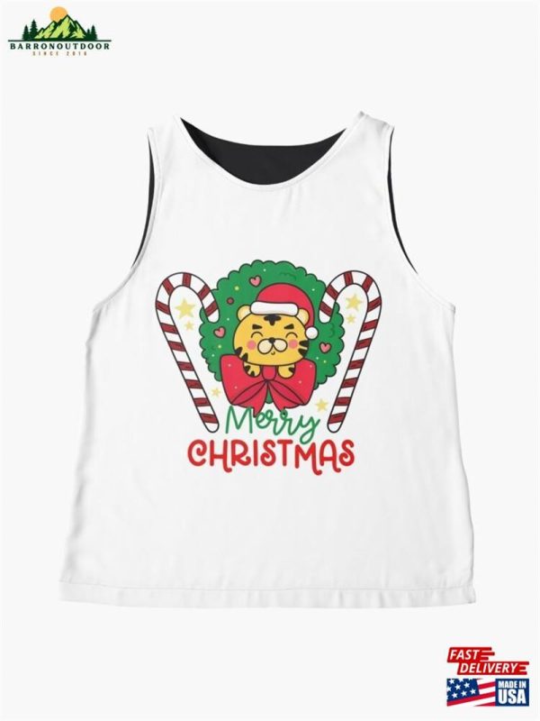 Cute Baby Tiger Enjoying Christmas In Kawaii Style Sleeveless Top T-Shirt Classic