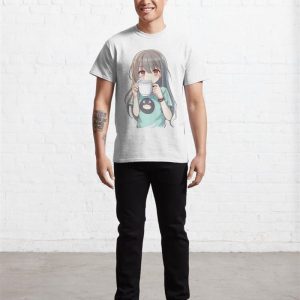 Cute Girl Drinking Coffee Classic T Shirt Unisex 3