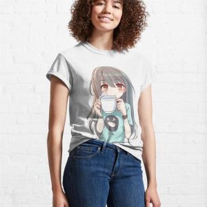 Cute Girl Drinking Coffee Classic T Shirt Unisex 4