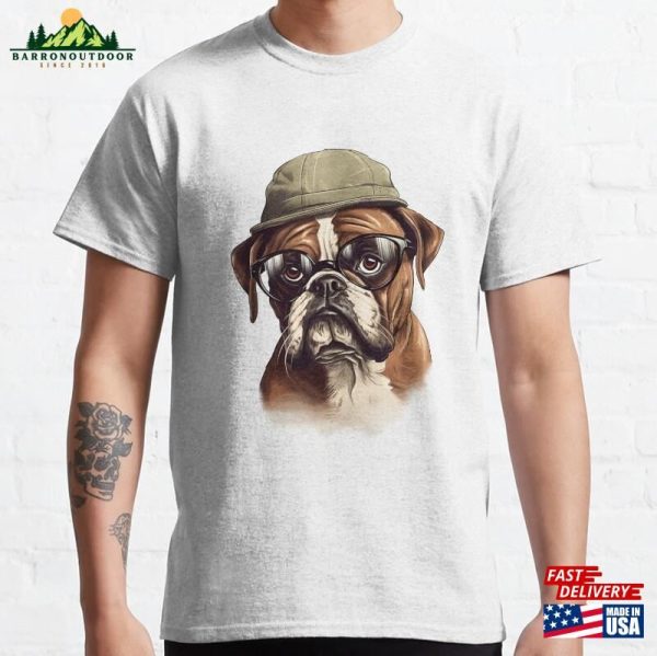 Cute Illustration Of A Large Adult Bulldog With Hat And Glasses Classic T-Shirt