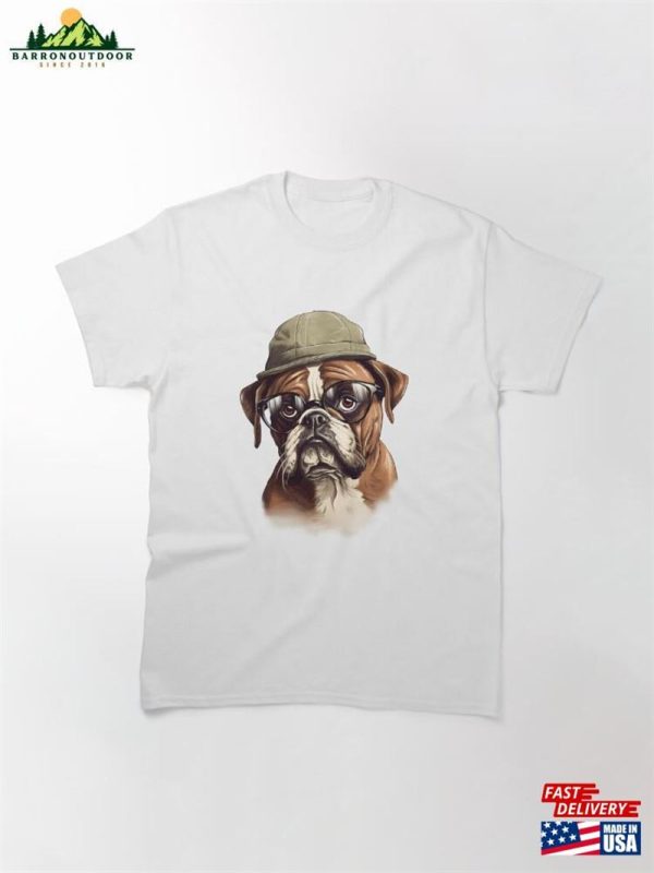 Cute Illustration Of A Large Adult Bulldog With Hat And Glasses Classic T-Shirt