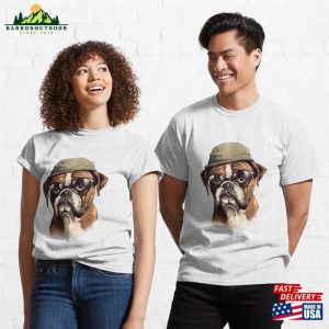 Cute Illustration Of A Large Adult Bulldog With Hat And Glasses Classic T Shirt 3