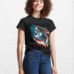 Dog Wearing An American Flag Cape Leaping Through The Air Classic T Shirt Hoodie 4