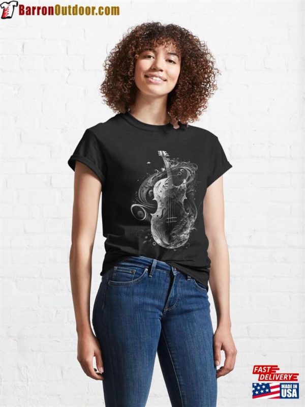 Double Bass Contrabass Abstract Black And White Musical Instruments Graphic Designs Unisex T-Shirt