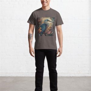 Dreamlike Blue Heron Among Flowers Classic T Shirt Unisex 3