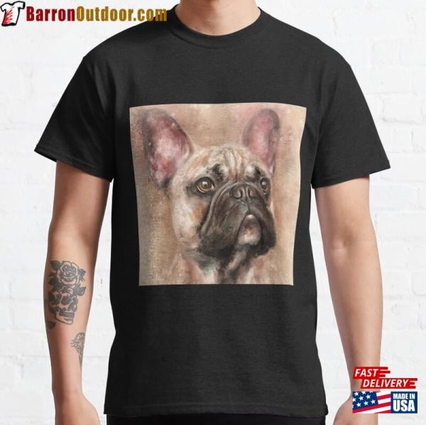 Expressive Thick Oil Painting Of A French Bulldog On Beige Background Classic T-Shirt