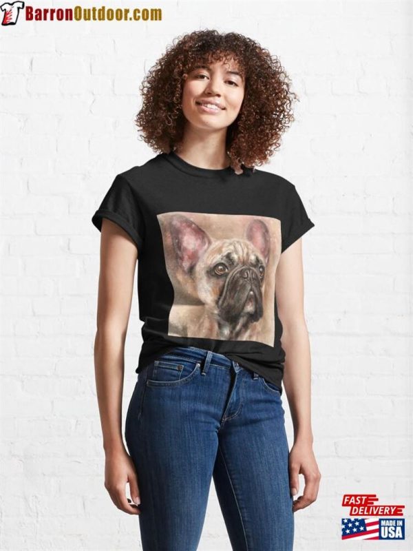 Expressive Thick Oil Painting Of A French Bulldog On Beige Background Classic T-Shirt